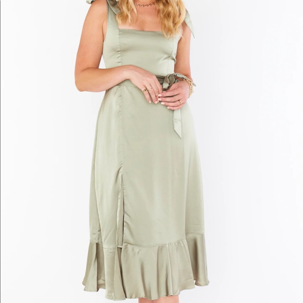 Claire Midi Dress Moss Green Luxe Satin